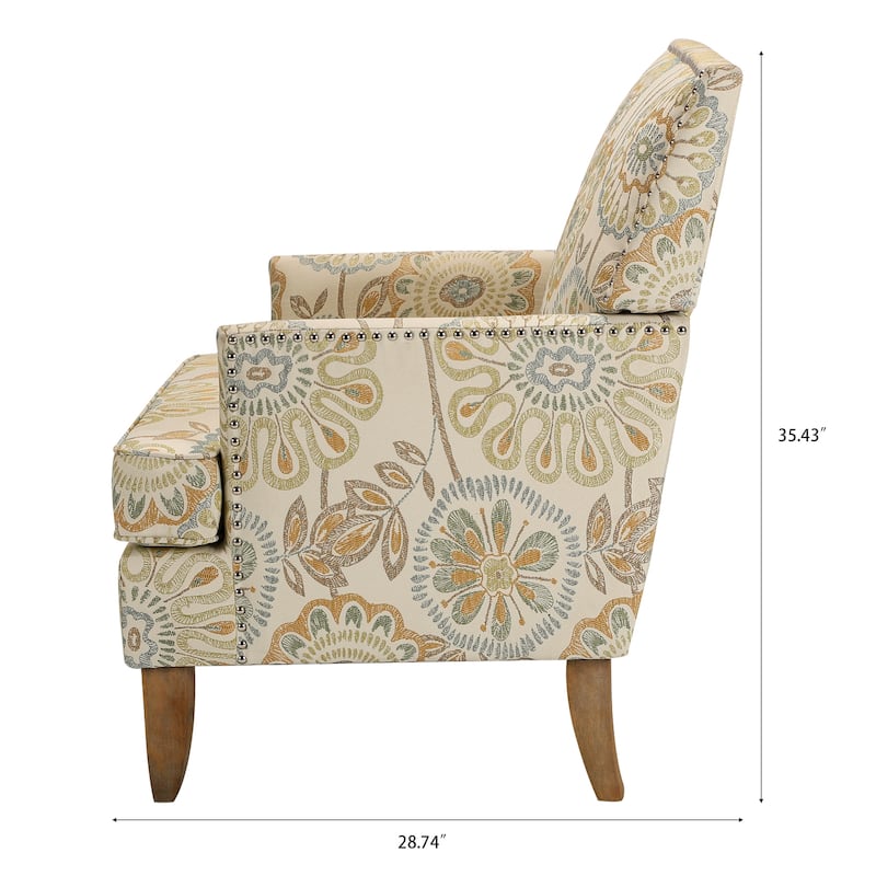 Modern 28.54" Upholstered Accent Chair with Solid Wood Frame and Nailheads for Living Room