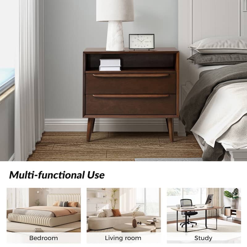 Kay Mid-century Modern 2 - Drawer Nightstand with Built-In Outlets and USB by HULALA HOME