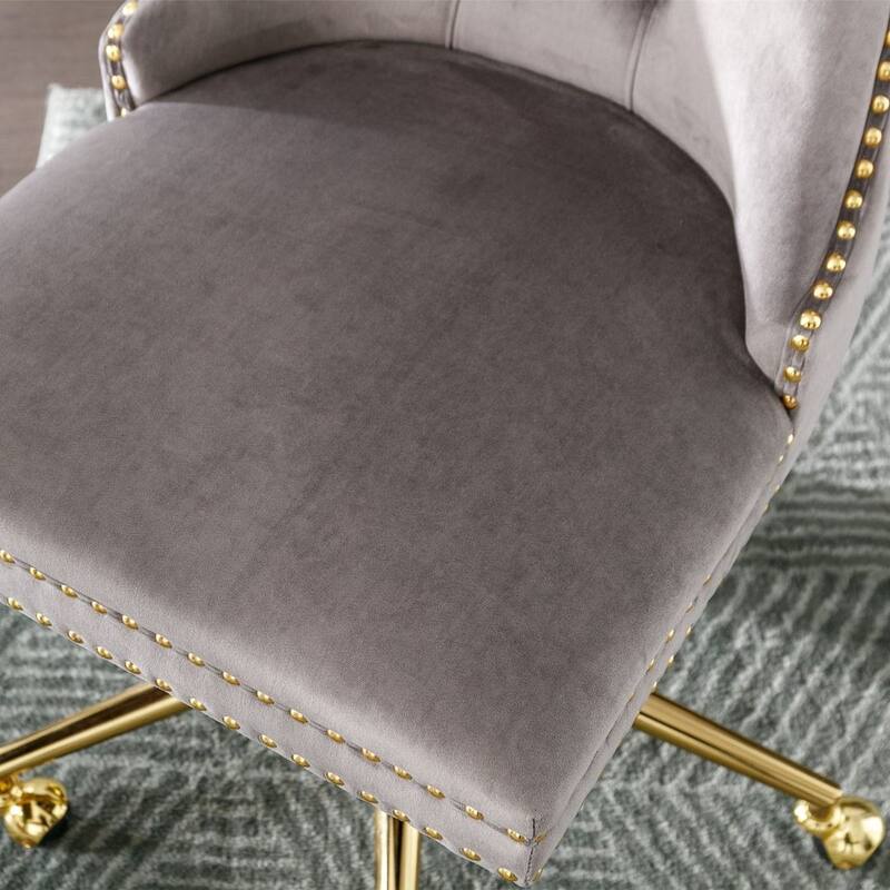 Office Chair with Wheels, Adjustable Height, Velvet Upholstered Tufted Button Computer Desk Chair Swivel