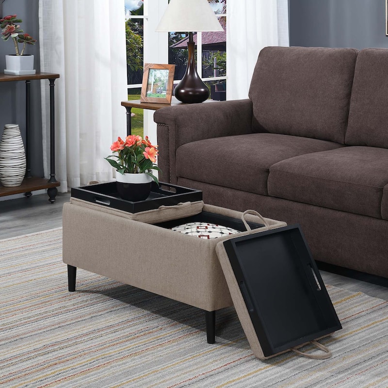 Convenience Concepts Designs4Comfort Magnolia Storage Ottoman with Reversible Trays - Soft Beige Fabric