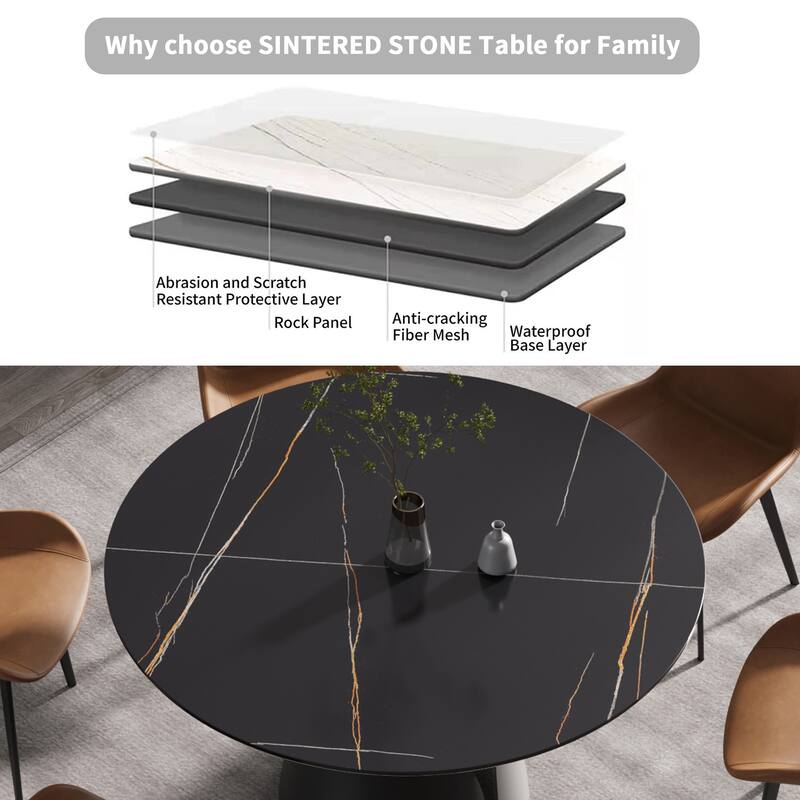53.15"Modern artificial stone round carbon steel base dining table-can accommodate 6 people