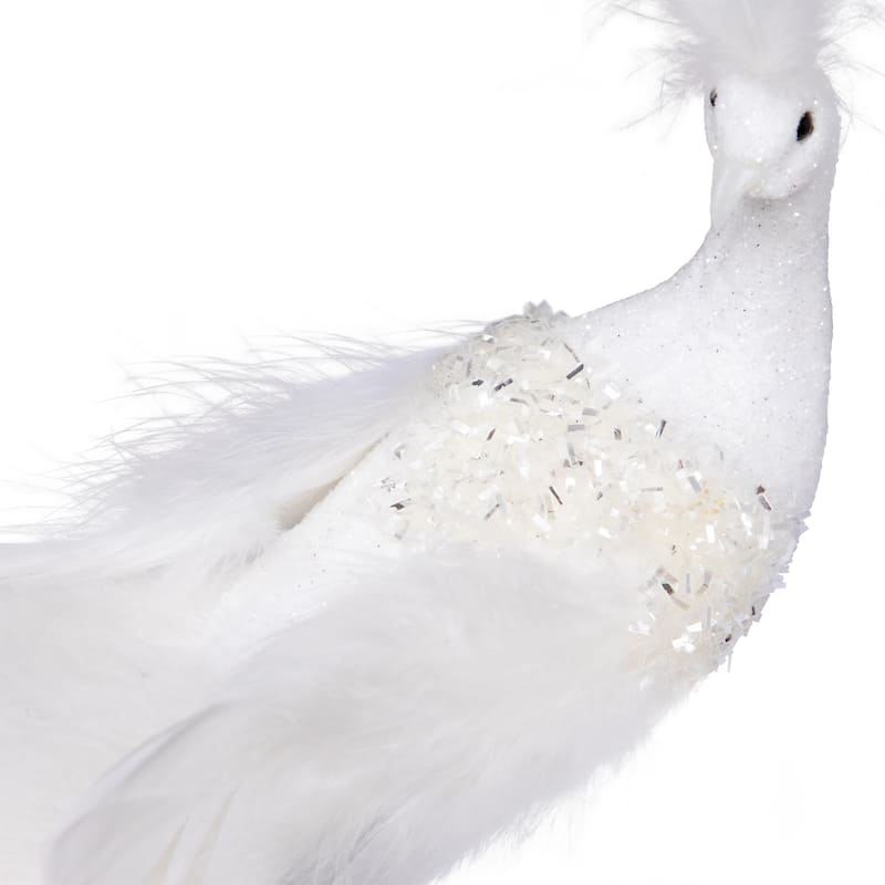 Glittered Peacock Clip-on Christmas Ornament - 14" - White