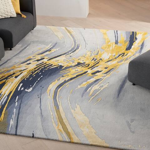 Nourison Prismatic Modern Abstract Gold Watercolor Area Rug