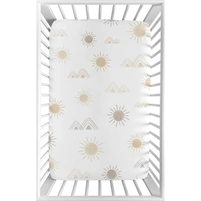 Boho Desert Sun Taupe Fitted Mini Portable Crib Sheet Neutral Tan Beige Ivory Gold Cream Bohemian Mountain Geometric Sunshine