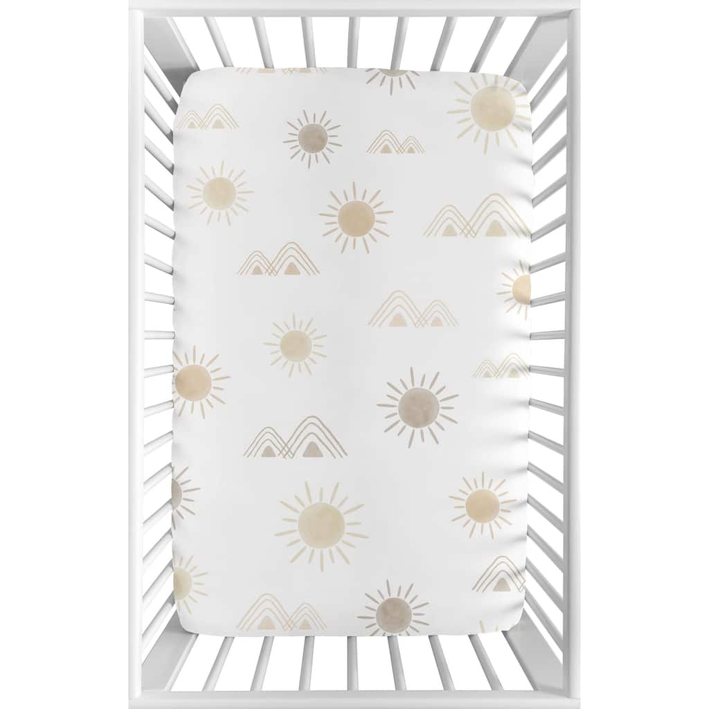 Boho Desert Sun Taupe Fitted Mini Portable Crib Sheet Neutral Tan Beige Ivory Gold Cream Bohemian Mountain Geometric Sunshine