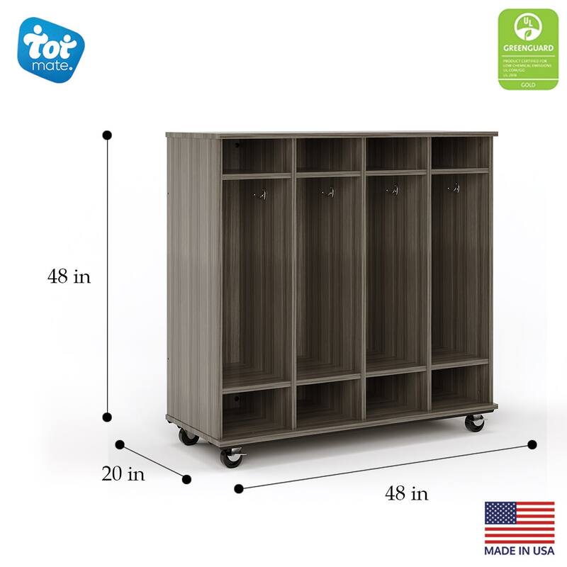 Tot Mate Nursery Daycare Open Mobile Locker Storage, Cubby Shelf, Dry Erase Back - 48" W x 20" D x 48" H