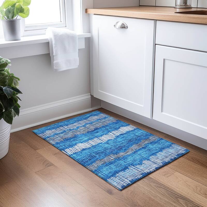 Machine Washable Indoor/ Outdoor Chantille Stripe Abstract Rug
