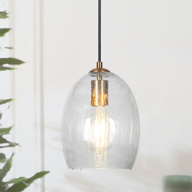 Yarge Modern Mini Pendant Brass Gold Light Abstract Raindrop Glass Dimmable Kitchen Island Lighting - D7" x H10"