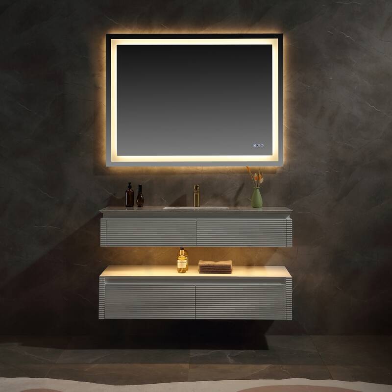 Modland 36''/48'' Floating Bathroom Vanity with ETL-Certified LED Lighting, Soft-Close Drawers & Waterproof, White
