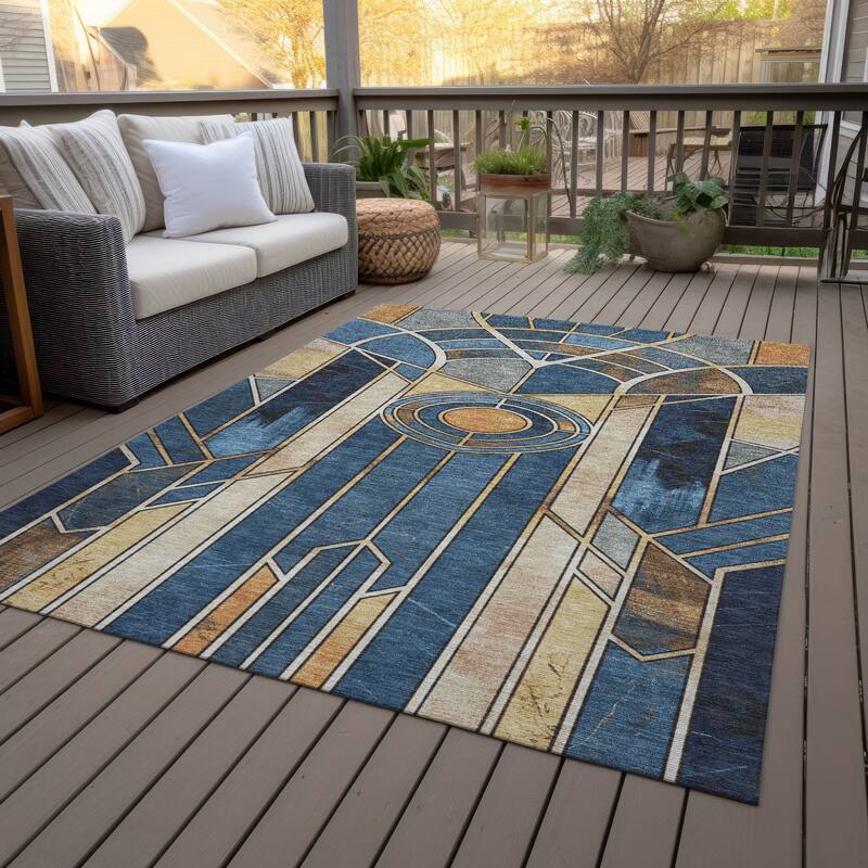 Machine Washable Indoor/Outdoor Modern Mosaic Chantille Rug