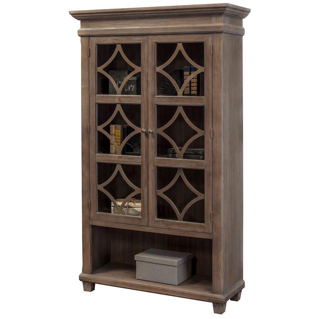 Carson Glass Display Cabinet, Glass Door Wood Bookcase, Storage Cabinet, Gray - 42"W x 70"H x 15"D
