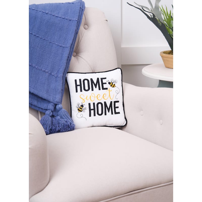 10" x 10" Buzzing Bumble Bees "Home Sweet Home" Embroidered Accent Pillow