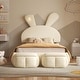 preview thumbnail 3 of 23, Twin Size Velvet Upholstered Platform Bed w/ Cartoon Ears Shaped Headboard & Light, Kids Cute Bed Frame w/2 Small Storage Stools