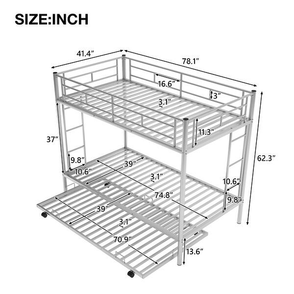dimension image slide 2 of 3, Stylish Twin over Twin Bunk Bed with Trundle and Two ladders, Black