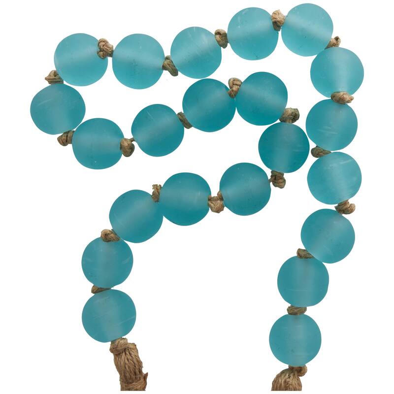 Glass Handmade Round Frosted Beaded Garland with Tassel with Knotted Brown Jute