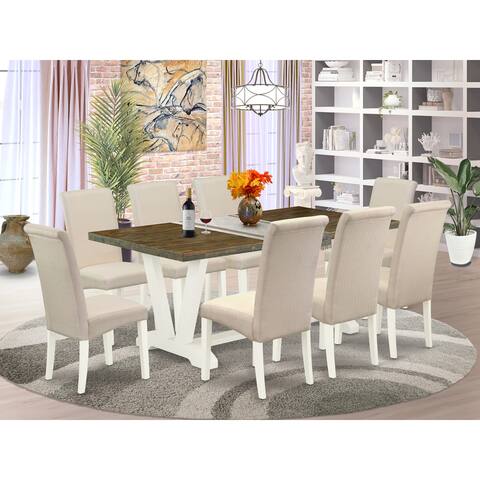 Dining Room Set - Kitchen Rectangular Table & Linen Fabric Padded Chairs - Linen White Finish (No. of Chairs & Bench Options)