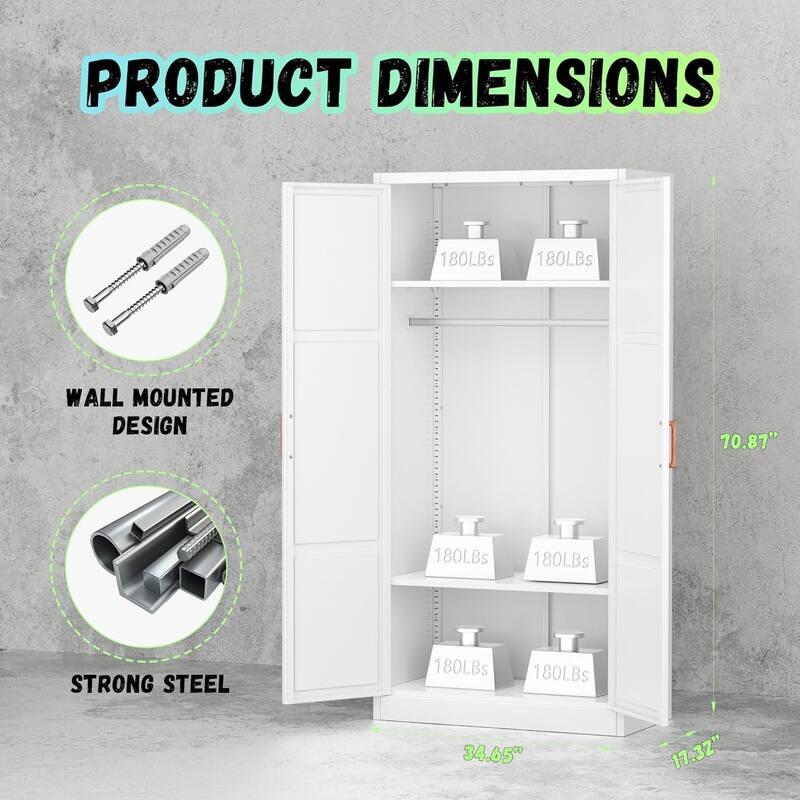 71'' - 72'' Tall Wardrobe Armoire Clothing Closet Storage Cabinet with Hanging Rod and Adjustable Shelves