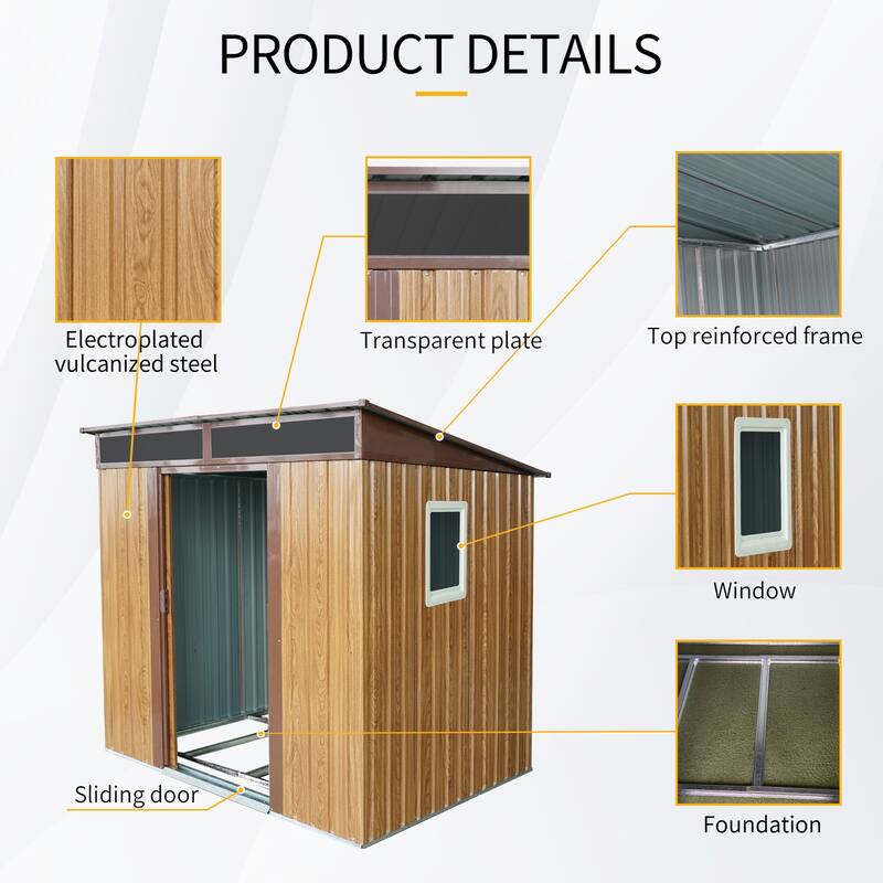 6ft x 5ft Outdoor Metal Storage Shed with Window and Transparent plate for Garden, Lawn