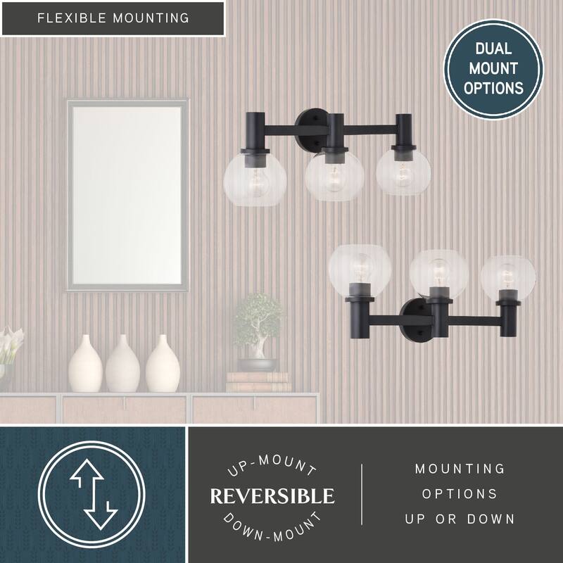 Marshall Black Transitional Bathroom Vanity Wall Light Fixture Clear Glass