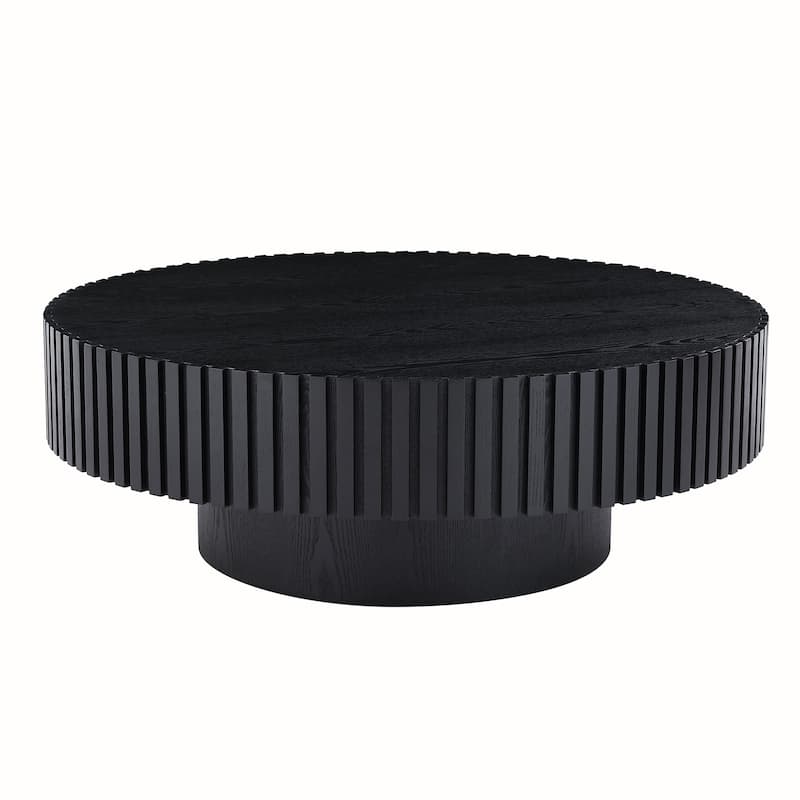 31.49" Round Low Coffee Table, Modern Circle Coffee Table, Drum Fluted Accent Side Table Center Table for Living Room, Office - Matt Black