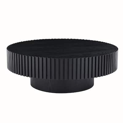 35.43'' Nesting Round Wood Coffee table for Apartment, Modern Living Room Coffee Table with Sturdy Pedestal