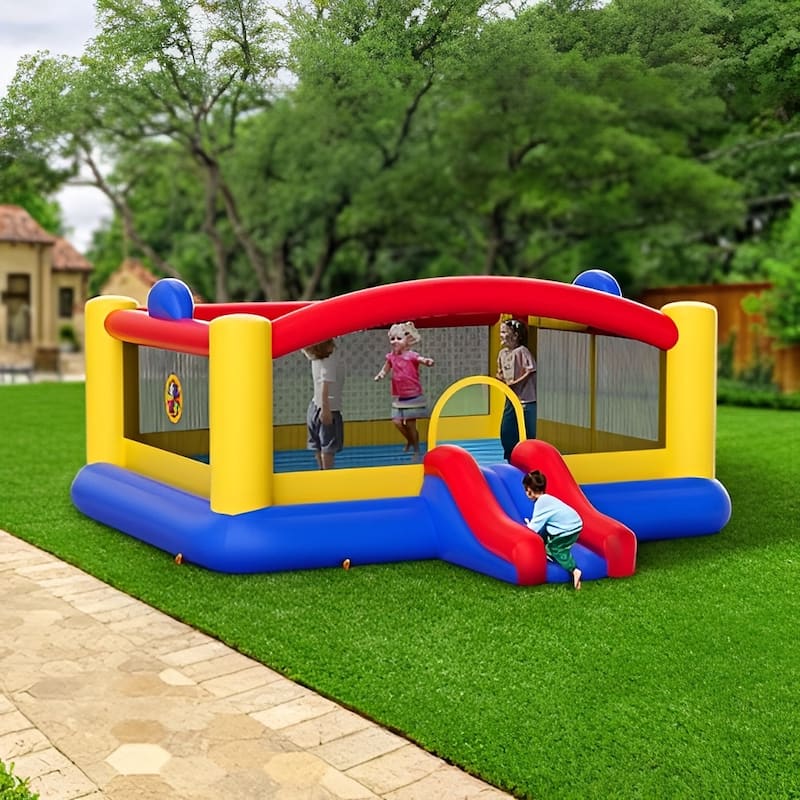 Large Inflatable Bounce House with Slide, Hoop & Games – 400 lbs - Multi - 177.2x173.2x79.9 inches