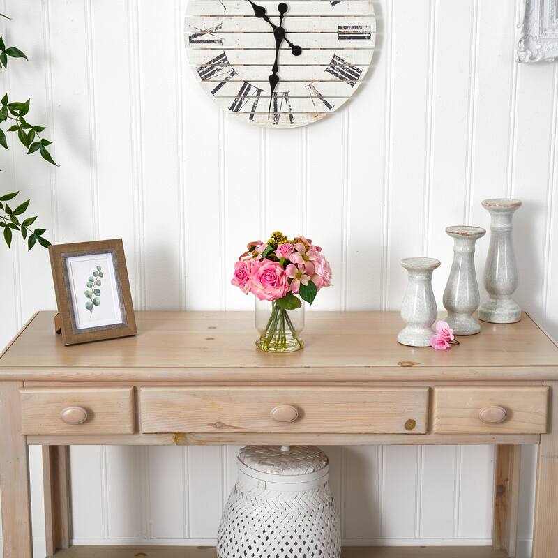 Silk Flower Arrangement with Vase - Rustic Home Decor - 31 Inch Artificial Plant for Table Centerpiece - Cream/Chocolate - 16