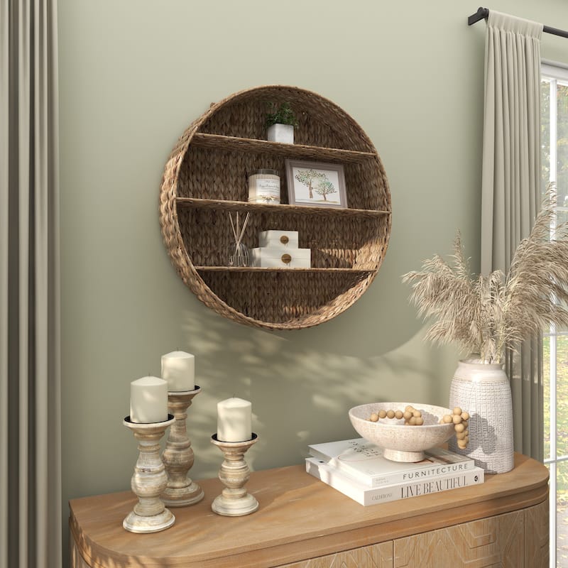 Brown Dried Plant Round 3 Shelves Wall Shelf