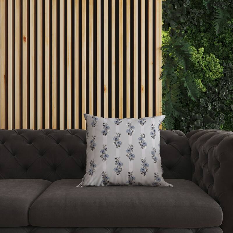 Blue And Black Floral Luminosity Indoor/Outdoor Throw Pillow Zipper