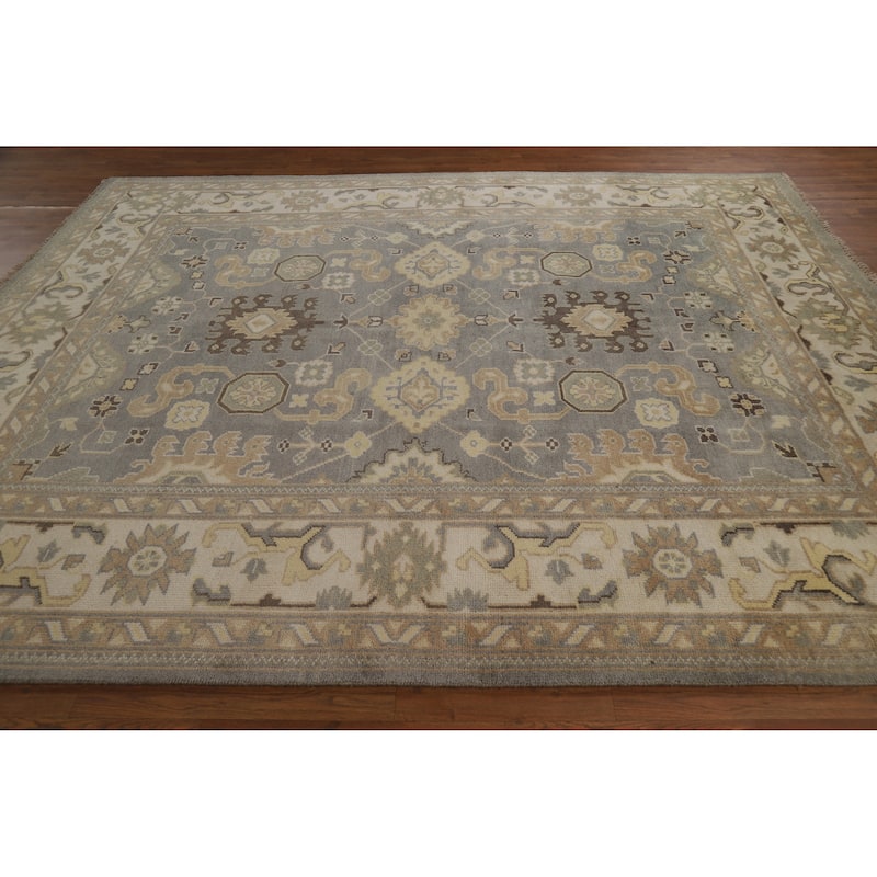 All-Over Oushak Indian Area Rug Hand-Knotted Wool Carpet - 8'1" x 9'11"