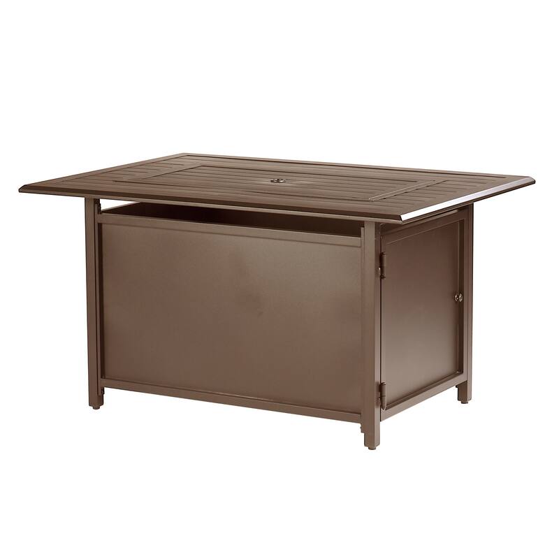 Rectangular 46 in. x 31 in. Aluminum Propane Fire Pit Table, Glass Beads, Two Covers, Lid, 57,000 BTUs - N/A