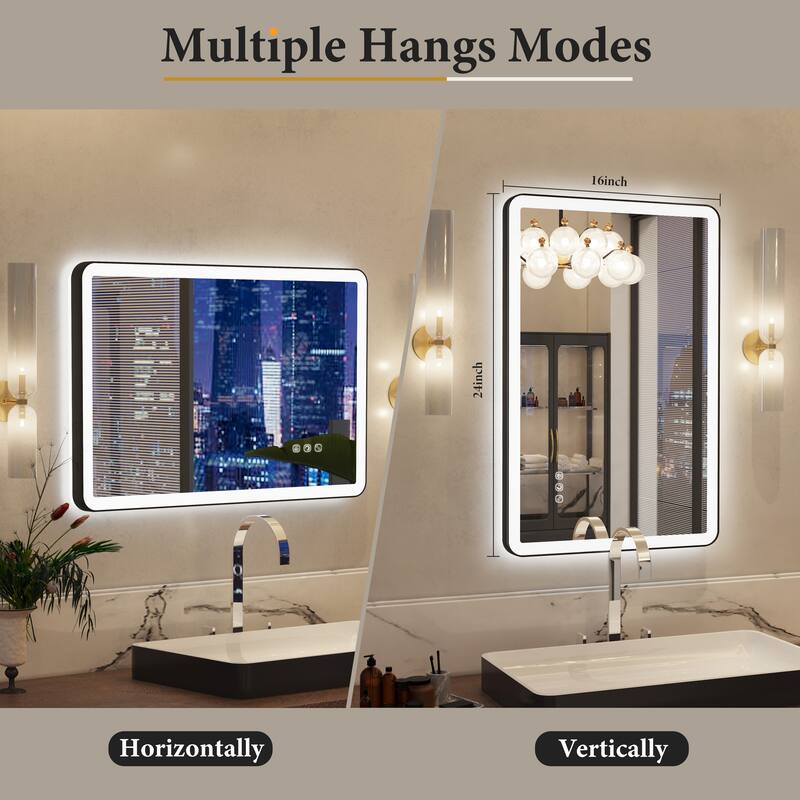 QuivaraView Luxury Aluminum Black Micro-arc Framed bathroom Vanity Wall Mounted LED lighted Mirror