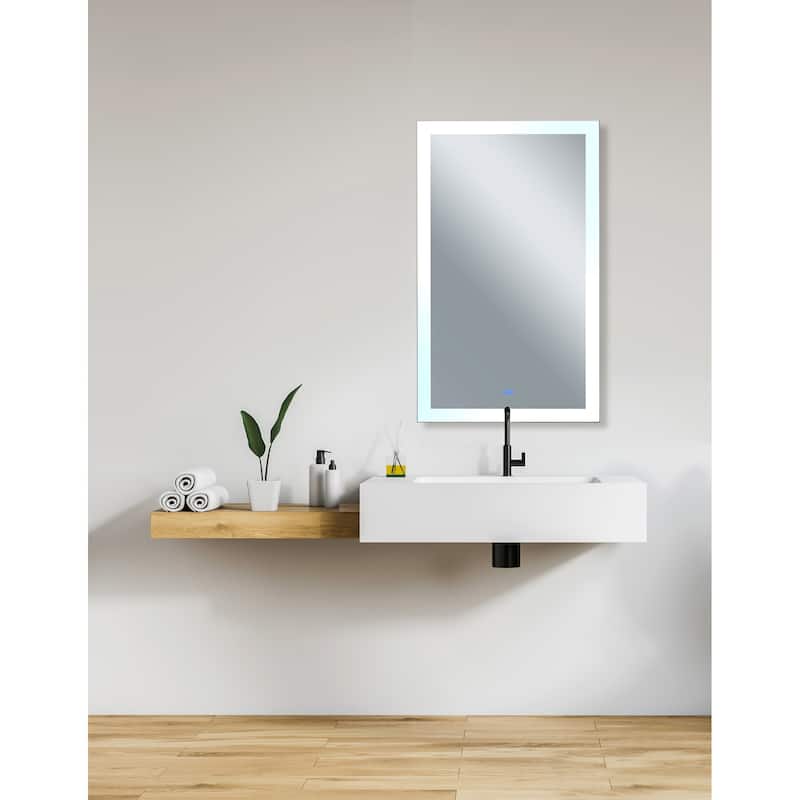 49" x 30" Abigail Matte White Rectangle LED Wall Mirror