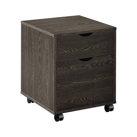 2-drawer Wood File Cabinet with Wheels in Dark Oak