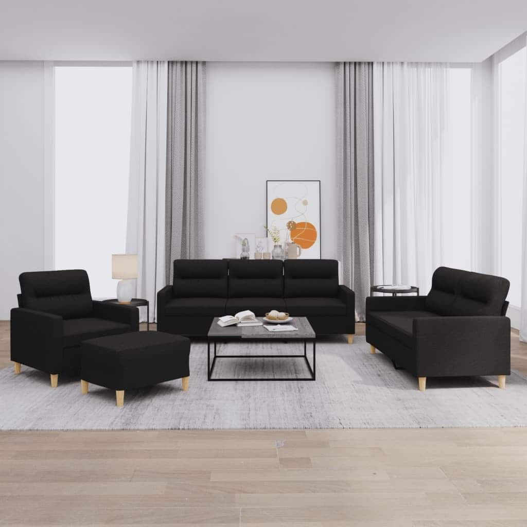 vidaXL Sofa Set Black Polyester, Metal, Plywood - 19.7 x 23.6 x 16.1 in