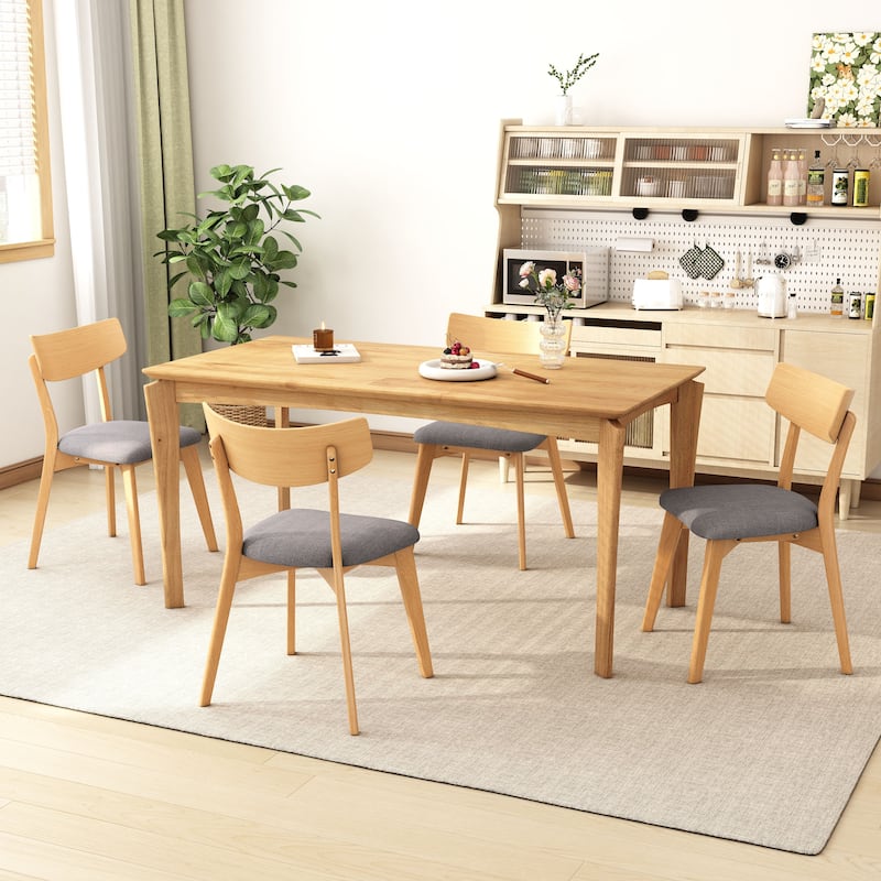 Mid-Century Walnut Finished Frame Upholstered Dining Chairs ,Set of 4