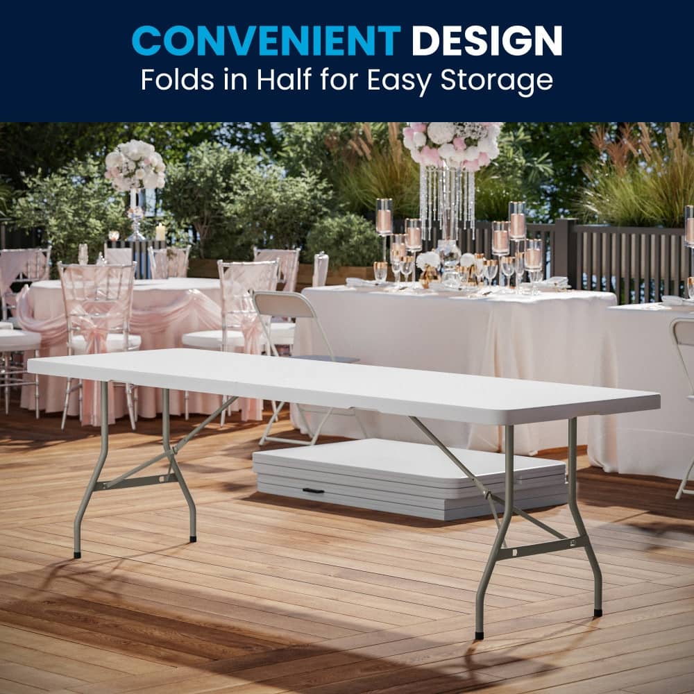 30"W x 96"L Bi-Fold Granite White Plastic Event Table with Carrying Handle