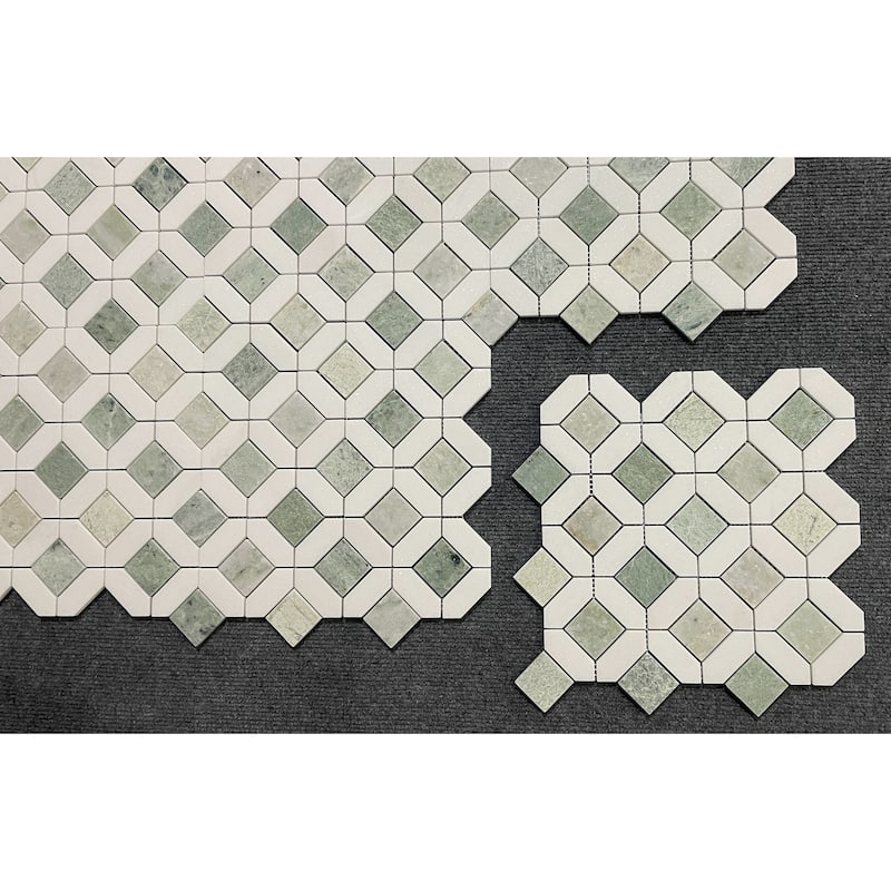 Ming Green and Thassos White Marble Floor and Wall Tile (Set of 10) - Case (10 Sheets)