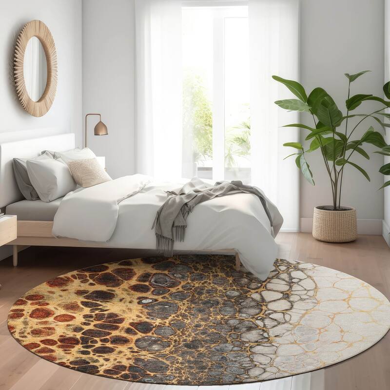 Machine Washable Indoor/ Outdoor Chantille Abstract Cobblestone Rug - Ivory - 8' x 8'