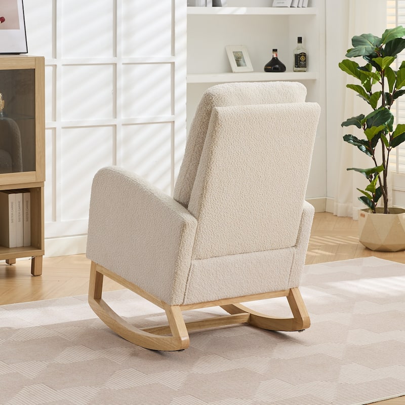 Mid-Century Modern Nursery Rocking Armchair Glider Rocker With Retractable Footrest For Living Room
