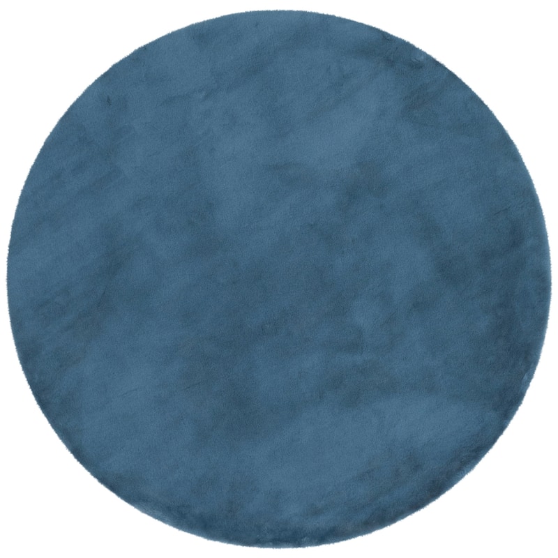 Well Woven Opal Crest Plush Glam Modern Area Rug - 3'11" Round - Dark Blue - Round