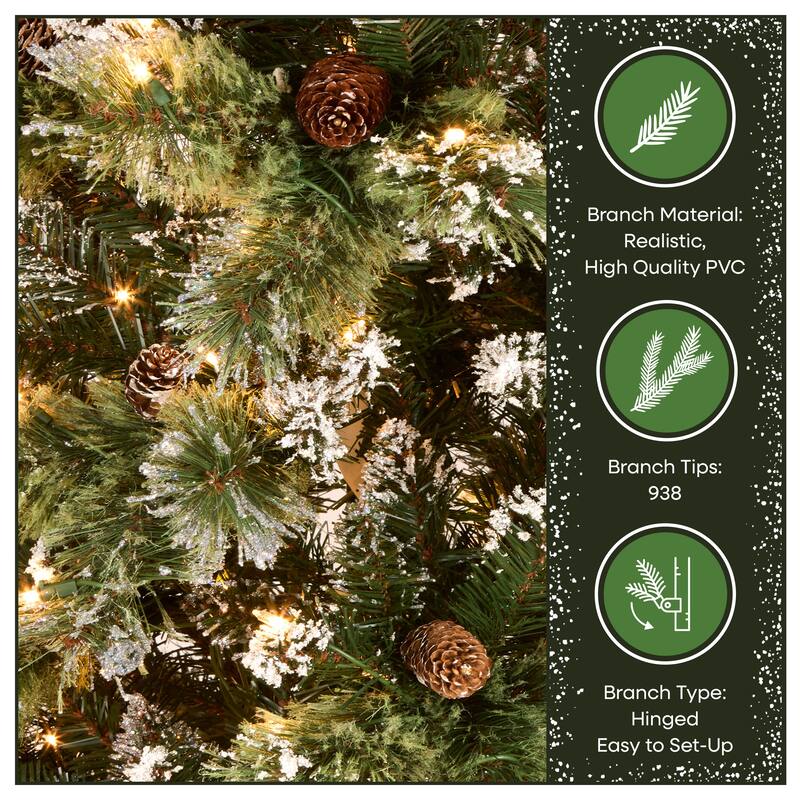 National Tree Company 7.5 ft. Glittery Bristle Slim Pine Hinged Tree with White Tipped Cones - 7.5 Foot