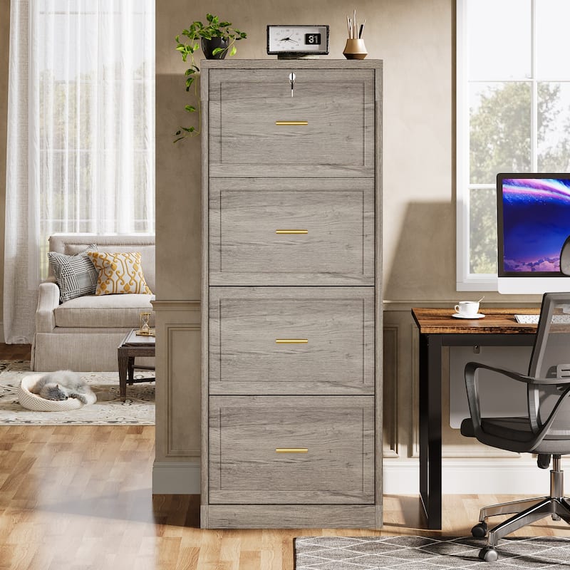 Vertical File Cabinet with 4 Drawers, Lockable Filling Cabinet with Key for Home Office