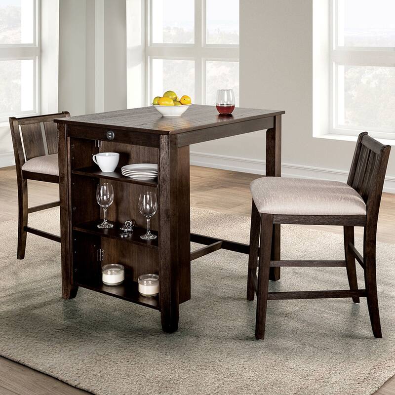 3 Piece Wooden Counter Height Dining Set with USB Outlet
