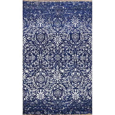 Wool/ Silk Vegetable Dye Distressed Abstract Area Rug Hand-knotted - 4'1" x 6'4"
