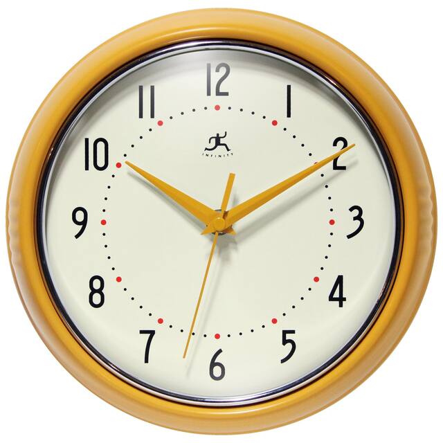 Round Retro Kitchen Wall Clock by Infinity Instruments - 9.5 x 3.25 x 9.5 - Saffron