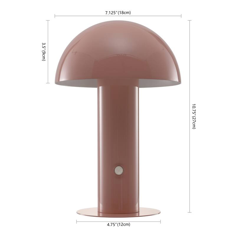 Porcini 10.75" Contemporary Bohemian Rechargeable/Cordless Iron Integrated LED Mushroom Table Lamp, by JONATHAN Y