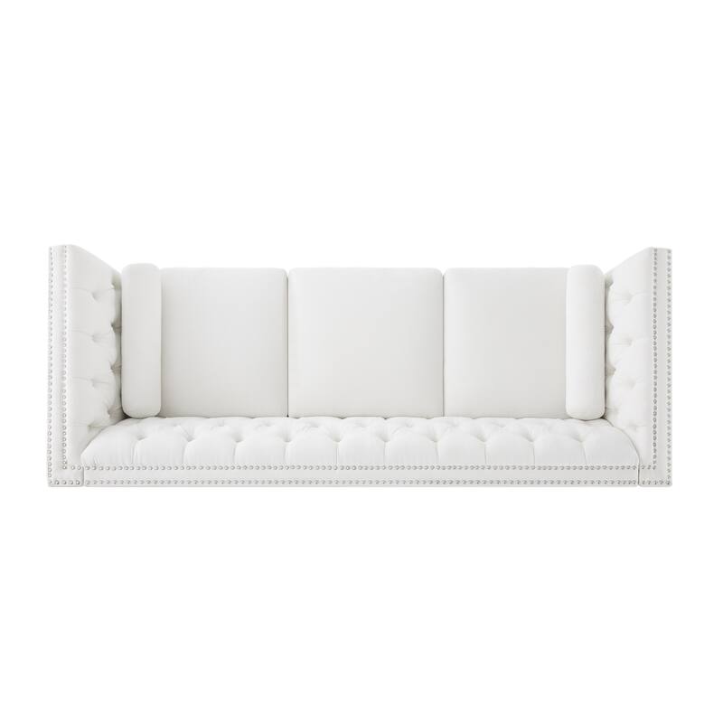Modern Tufted Back Sofa Couch with Flared Arms, Classical Nailhead Trim Loveseat, Upholstered Living Room Sofa with Pillows