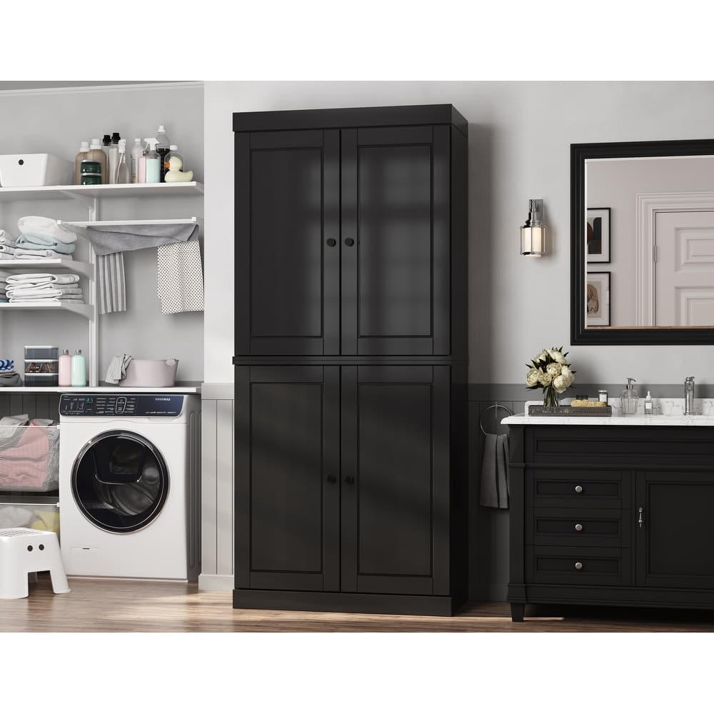 Palace Imports 100% Solid Wood Bathroom Storage Cabinet, Raised Panel Doors, 2 Drawers, Adjustable Shelves, 32" Wide, 71.5" Tall