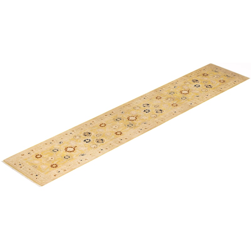 Overton Handknotted Wool Contemporary Floral Green Runner
